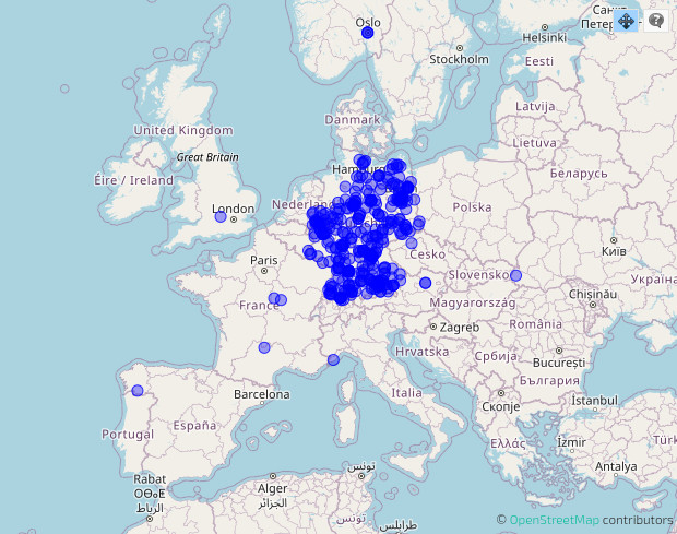 Aktuelle Karte BEEtree-Standorte in Europa Stand 07.04.2024